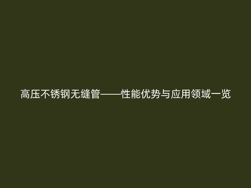 高压不锈钢无缝管——性能优势与应用领域一览